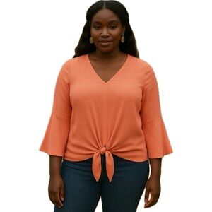Torrid NEW Textured Woven Tie Front Top Crabapple Coral Orange Medium Large L 10